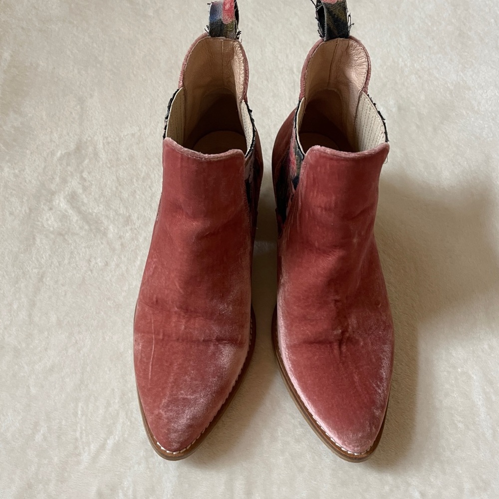 Pink velvet booties